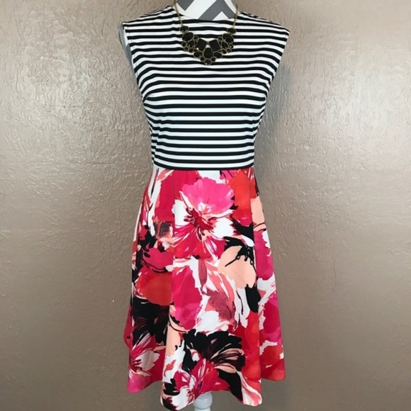 Sleeveless Floral and Stripe Dress - Picture 3 of 4